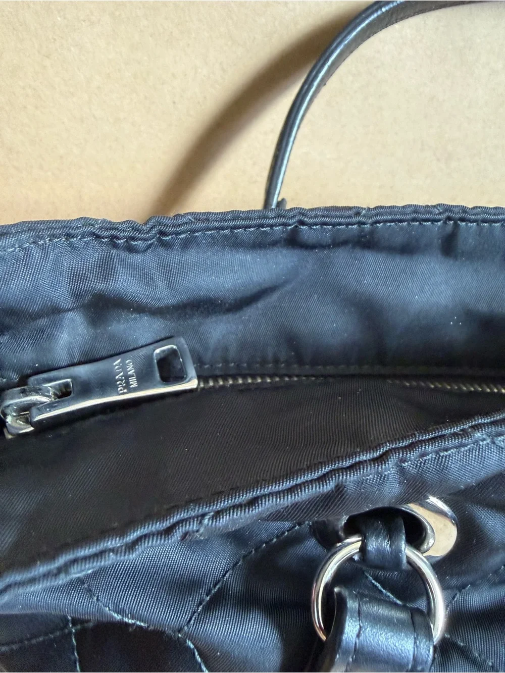 Prada Black Quilted Nylon Tote with Leather Handles